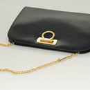 Salvatore Ferragamo Gancini Chain Shoulder Bag Leather Black Gold Auth 130866-6