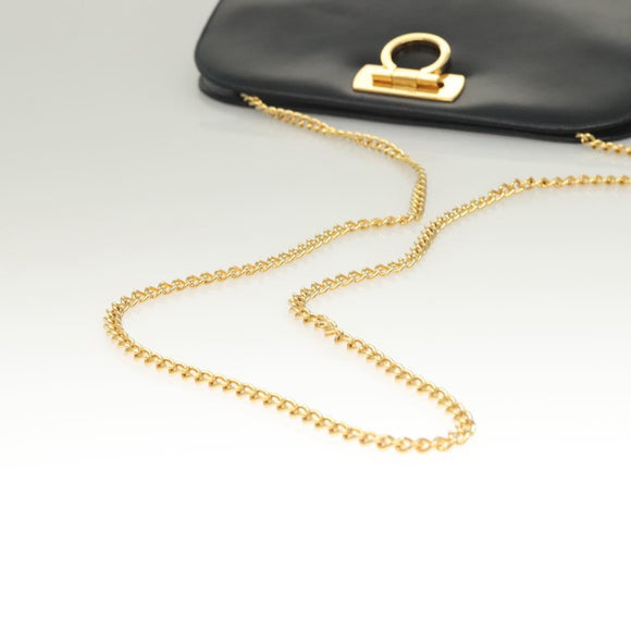 Salvatore Ferragamo Gancini Chain Shoulder Bag Leather Black Gold Auth 130866