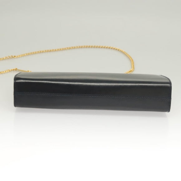 Salvatore Ferragamo Gancini Chain Shoulder Bag Leather Black Gold Auth 130866