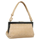 CHANEL Choco Bar Hand Bag Lamb Skin Beige CC Auth 130878-1