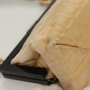 CHANEL Choco Bar Hand Bag Lamb Skin Beige CC Auth 130878-9