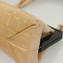 CHANEL Choco Bar Hand Bag Lamb Skin Beige CC Auth 130878-14