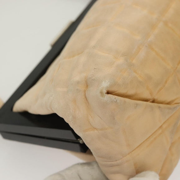 CHANEL Choco Bar Hand Bag Lamb Skin Beige CC Auth 130878