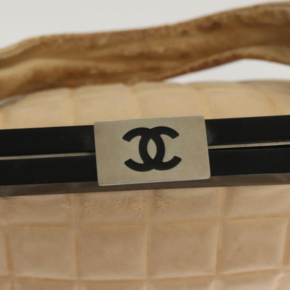 CHANEL Choco Bar Hand Bag Lamb Skin Beige CC Auth 130878