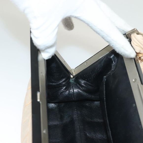 CHANEL Choco Bar Hand Bag Lamb Skin Beige CC Auth 130878