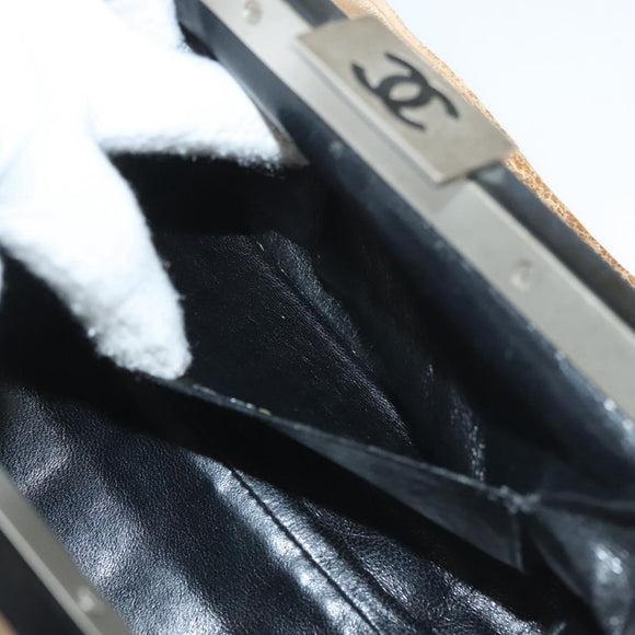 CHANEL Choco Bar Hand Bag Lamb Skin Beige CC Auth 130878