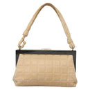 CHANEL Choco Bar Hand Bag Lamb Skin Beige CC Auth 130878-13