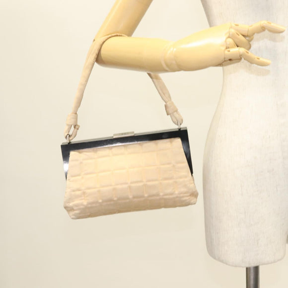 CHANEL Choco Bar Hand Bag Lamb Skin Beige CC Auth 130878