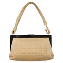 CHANEL Choco Bar Hand Bag Lamb Skin Beige CC Auth 130878-2