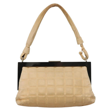 CHANEL Choco Bar Hand Bag Lamb Skin Beige CC Auth 130878 - 0