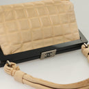 CHANEL Choco Bar Hand Bag Lamb Skin Beige CC Auth 130878-6