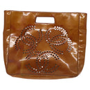 CHANEL Hand Bag Enamel Beige Silver CC Auth 130879-2