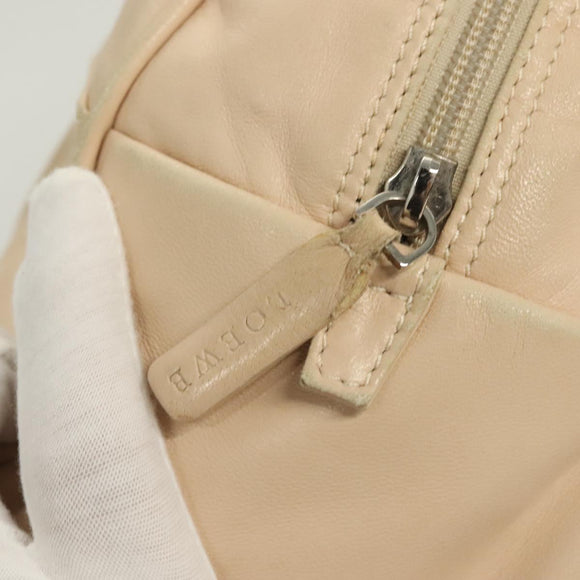 LOEWE Anagram Hand Bag Leather Beige Silver Auth 130882