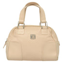 LOEWE Anagram Hand Bag Leather Beige Silver Auth 130882-13