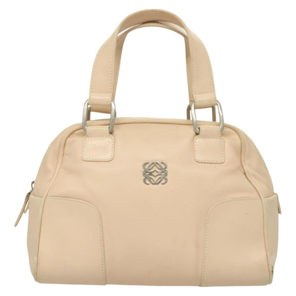 LOEWE Anagram Hand Bag Leather Beige Silver Auth 130882