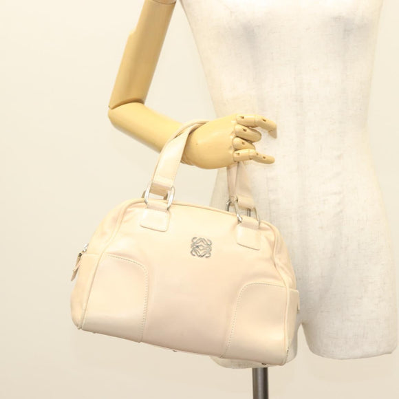 LOEWE Anagram Hand Bag Leather Beige Silver Auth 130882
