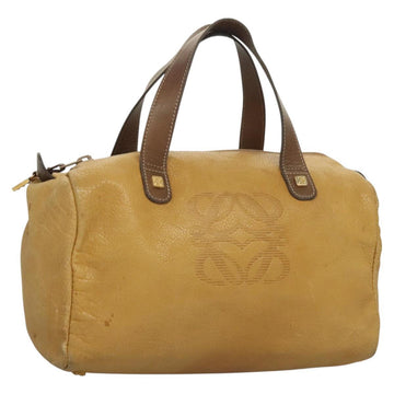 LOEWE Anagram Hand Bag Leather Brown Gold Auth 130893