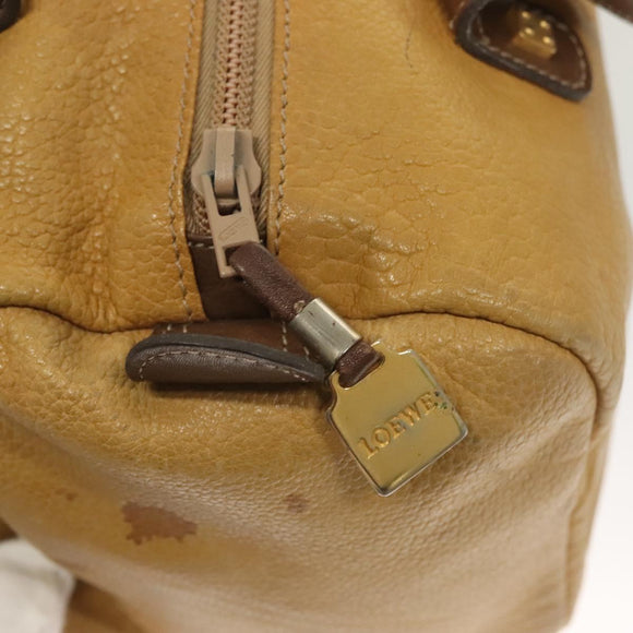 LOEWE Anagram Hand Bag Leather Brown Gold Auth 130893