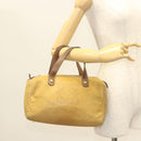 LOEWE Anagram Hand Bag Leather Brown Gold Auth 130893-18