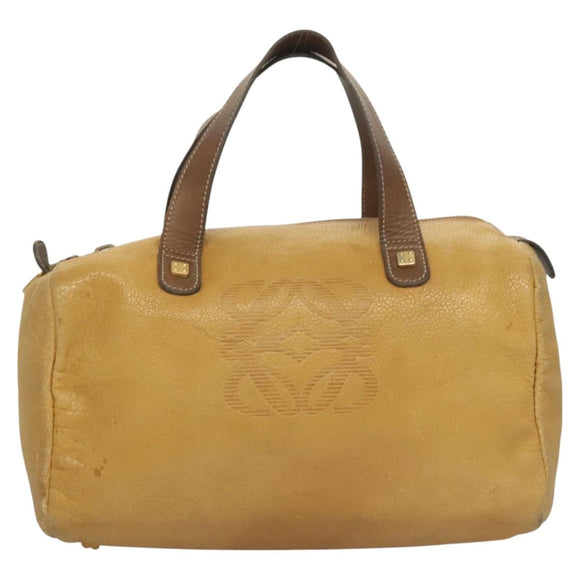 LOEWE Anagram Hand Bag Leather Brown Gold Auth 130893