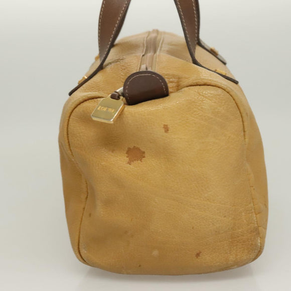 LOEWE Anagram Hand Bag Leather Brown Gold Auth 130893