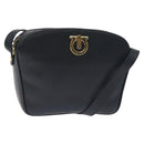 Salvatore Ferragamo Gancini Shoulder Bag Leather Navy Gold Auth 130895-1