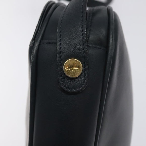 Salvatore Ferragamo Gancini Shoulder Bag Leather Navy Gold Auth 130895