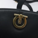 Salvatore Ferragamo Gancini Shoulder Bag Leather Navy Gold Auth 130895-15