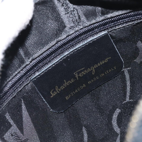 Salvatore Ferragamo Gancini Shoulder Bag Leather Navy Gold Auth 130895