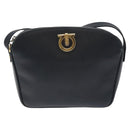Salvatore Ferragamo Gancini Shoulder Bag Leather Navy Gold Auth 130895-2