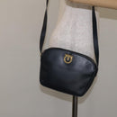 Salvatore Ferragamo Gancini Shoulder Bag Leather Navy Gold Auth 130895-23