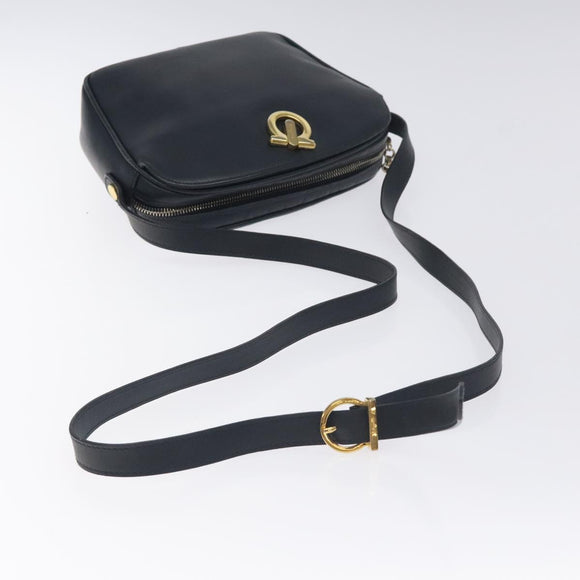 Salvatore Ferragamo Gancini Shoulder Bag Leather Navy Gold Auth 130895