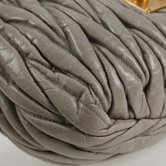 Miu Miu Matelasse Hand Bag Leather 2way Gray Gold Auth 130896V