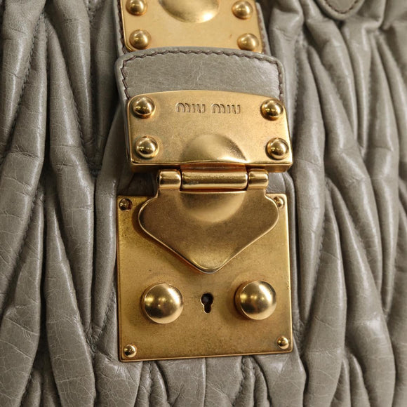 Miu Miu Matelasse Hand Bag Leather 2way Gray Gold Auth 130896V