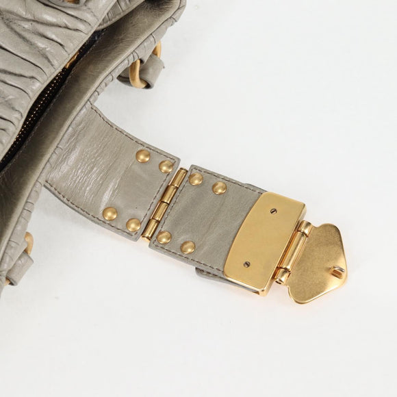 Miu Miu Matelasse Hand Bag Leather 2way Gray Gold Auth 130896V