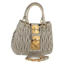 Miu Miu Matelasse Hand Bag Leather 2way Gray Gold Auth 130896V-1