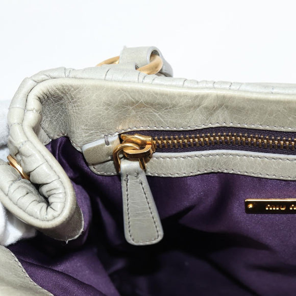 Miu Miu Matelasse Hand Bag Leather 2way Gray Gold Auth 130896V