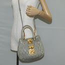 Miu Miu Matelasse Hand Bag Leather 2way Gray Gold Auth 130896V-26