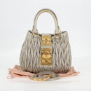 Miu Miu Matelasse Hand Bag Leather 2way Gray Gold Auth 130896V-12