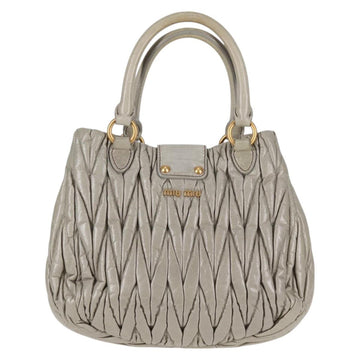 Miu Miu Matelasse Hand Bag Leather 2way Gray Gold Auth 130896V - 0