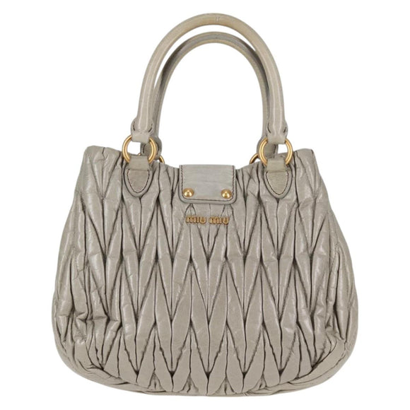 Miu Miu Matelasse Hand Bag Leather 2way Gray Gold Auth 130896V