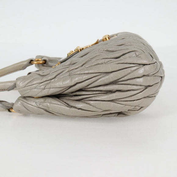 Miu Miu Matelasse Hand Bag Leather 2way Gray Gold Auth 130896V