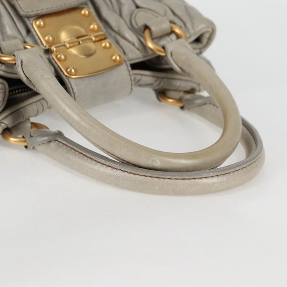 Miu Miu Matelasse Hand Bag Leather 2way Gray Gold Auth 130896V