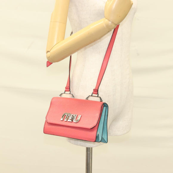 Miu Miu Shoulder Bag Leather Pink Silver Auth 130897