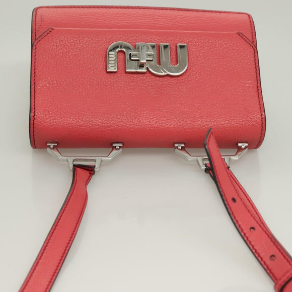 Miu Miu Shoulder Bag Leather Pink Silver Auth 130897