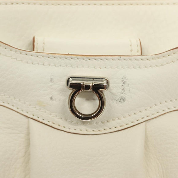 Salvatore Ferragamo Gancini Shoulder Bag Leather White Silver Auth 130905