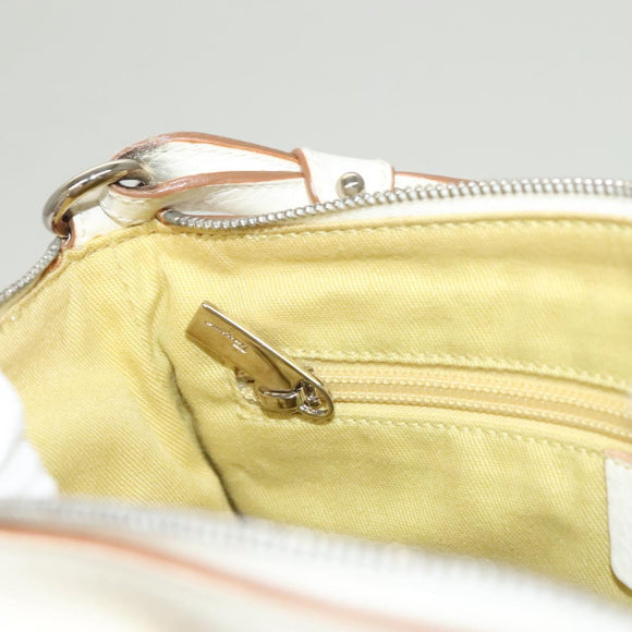 Salvatore Ferragamo Gancini Shoulder Bag Leather White Silver Auth 130905