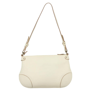Salvatore Ferragamo Gancini Shoulder Bag Leather White Silver Auth 130905 - 0