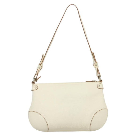 Salvatore Ferragamo Gancini Shoulder Bag Leather White Silver Auth 130905