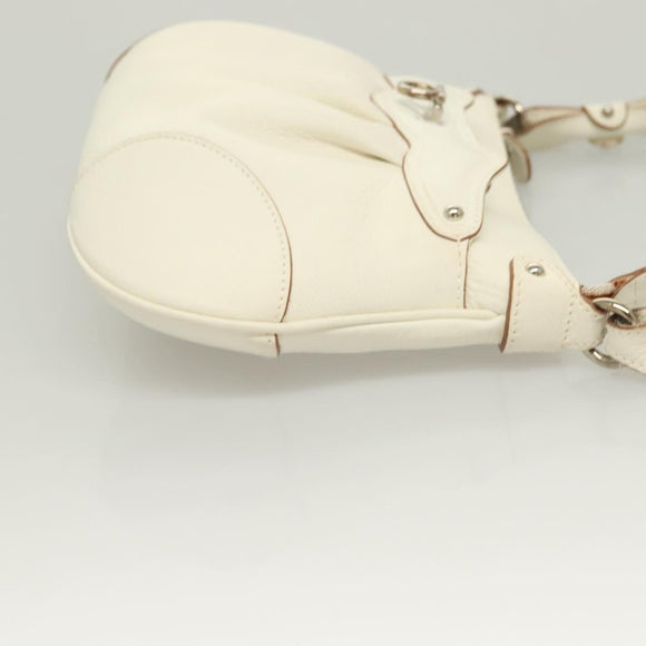 Salvatore Ferragamo Gancini Shoulder Bag Leather White Silver Auth 130905